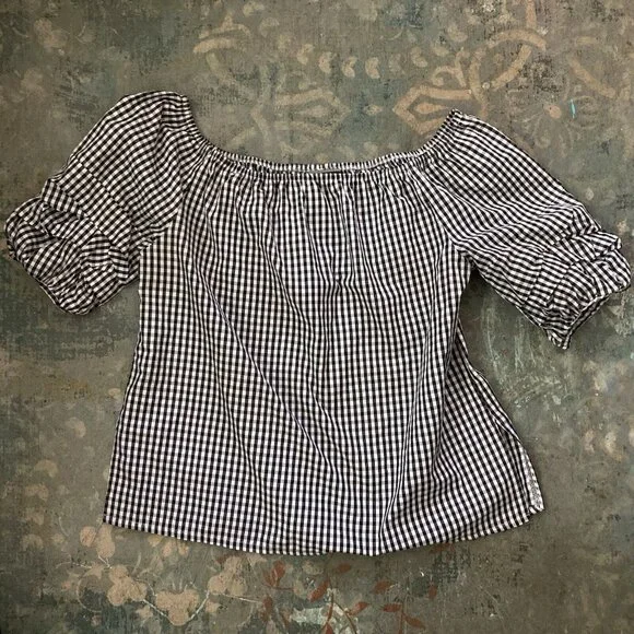 Song Of Style Gingham Top Black White Check Puff Sleeves Boho Cottagecore XL - Picture 2 of 10